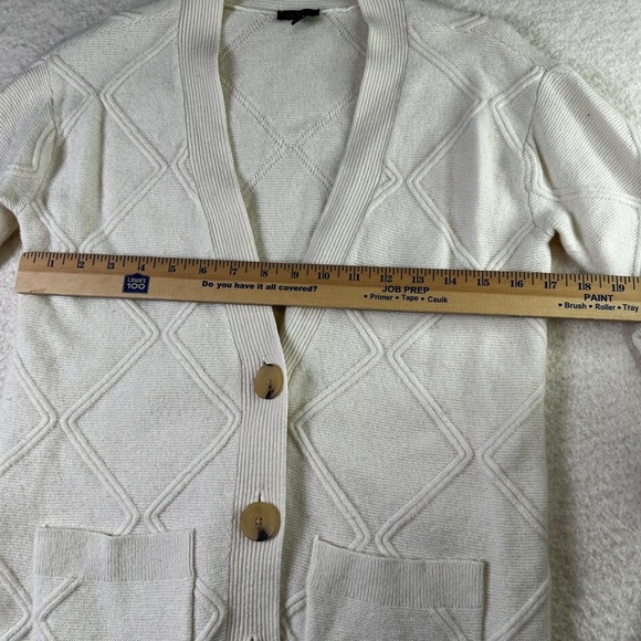 Talbots Cream Diamond Knit Cardigan Lambs Merino Cashmere Blend Big Buttons XS - Picture 3 of 15